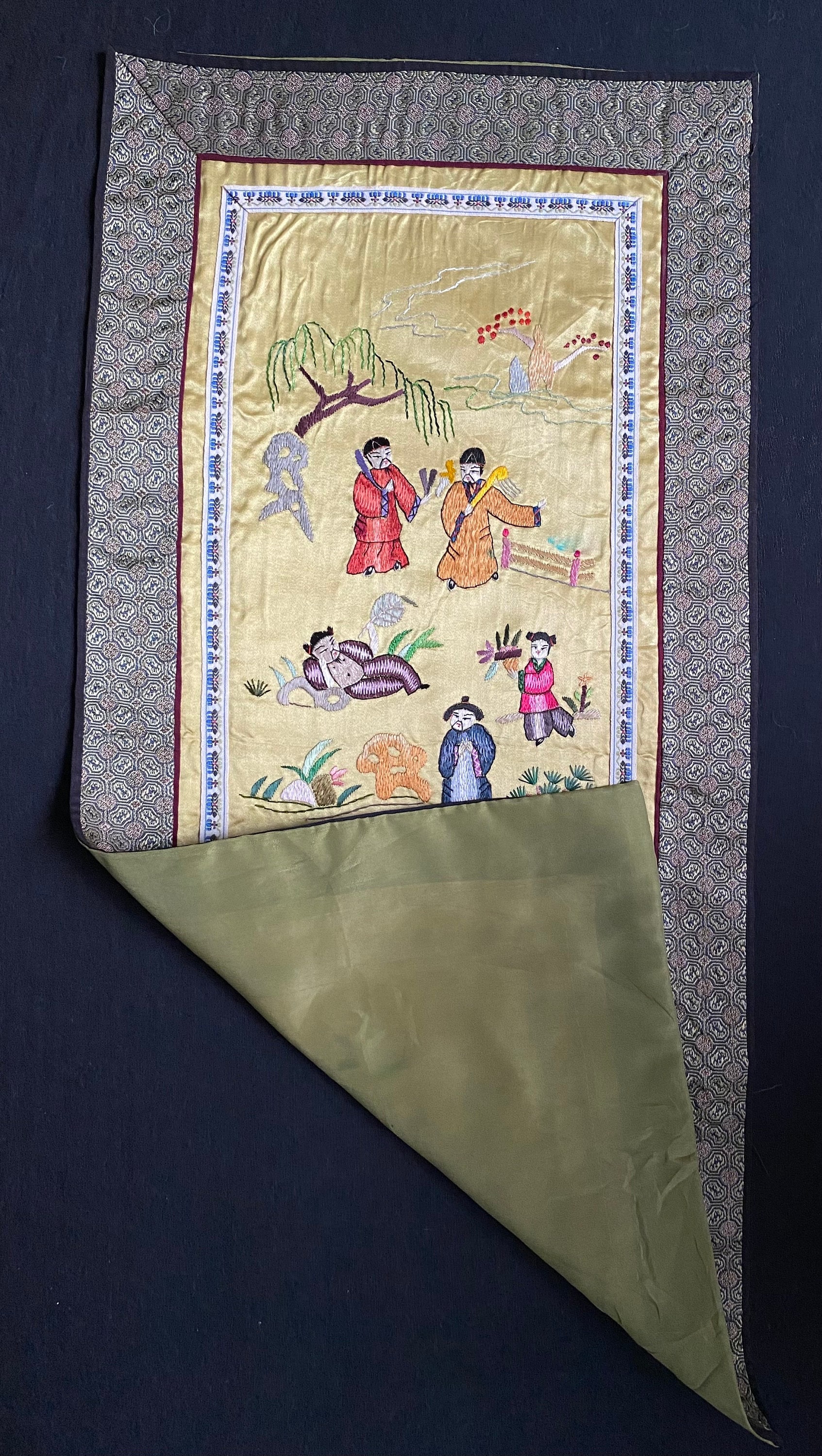 刺繍、装飾刺繍、壁装飾、中国刺繍、装飾織物、中国刺繍、アンティーク