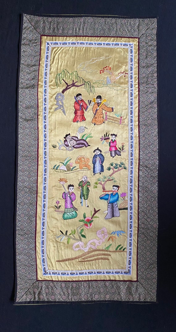 アンティーク　中国　刺繍　風景 刺繍、装飾刺繍、壁装飾、中国刺繍、装飾織物、中国刺繍、アンティーク