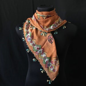 Scarf, antique scarf, embroidery scarf, antique textile, embroidery, antique embroidery, needlelace, needlelace scarf, Turkish scarf, oya
