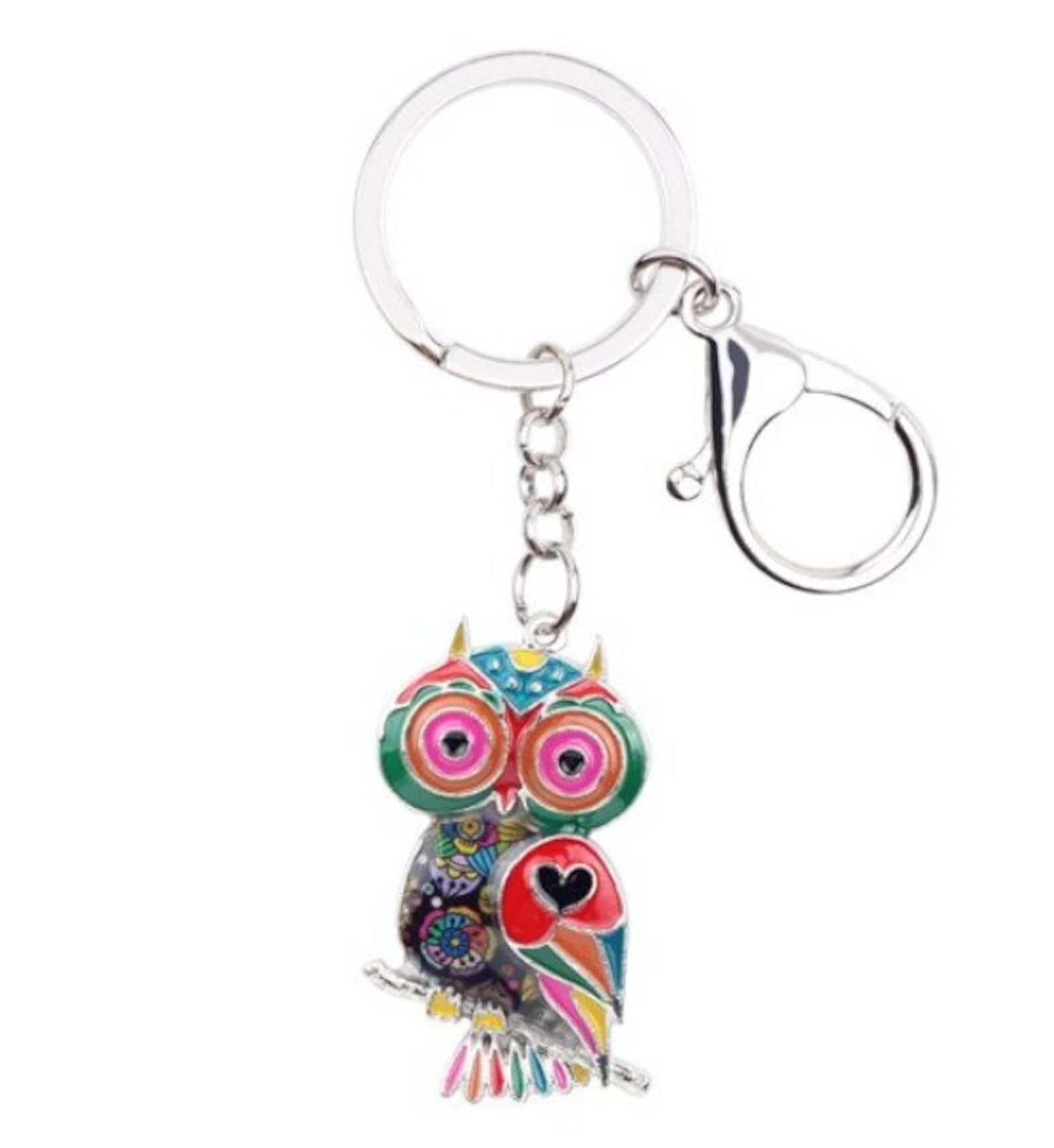 Owl Keychain Metal Keyring Bird Keychain Cute Owl Etsy