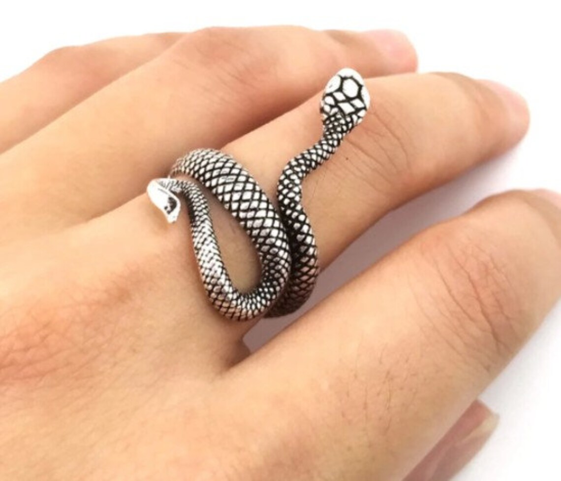 Anello Serpente In Argento Sterling 925 - Regolabile Con Zirconi Verdi, Unisex - Foto 9