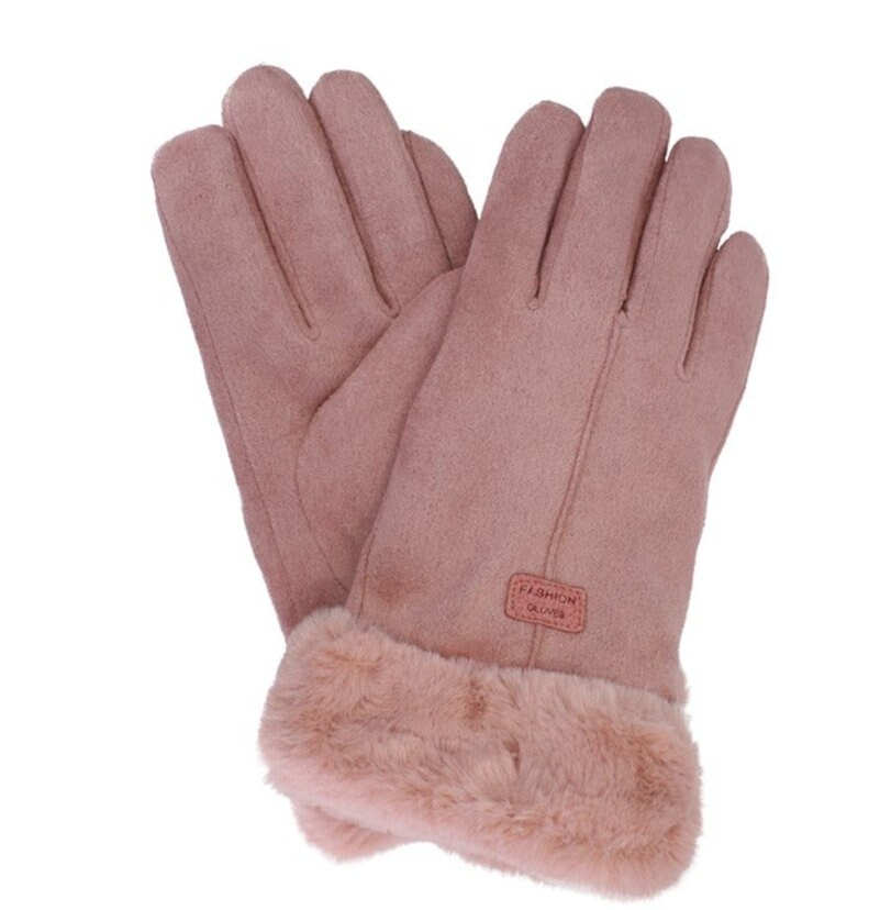 Ladies Pink Suede Winter Gloves Fleeced Lined Warm Gloves Etsy