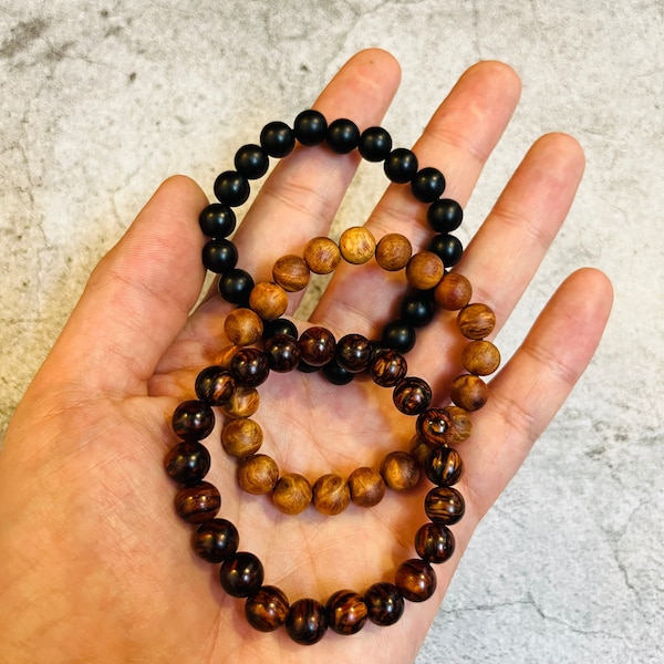 Custom Wood bead bracelet for men, women - Ebony, Dragon blood, Red Rosewood Bracelet