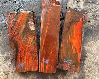Set of 3 Nice Red Curly Siam Rosewood blank, wood blank, knife handle blank, pen blank