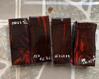 Set of 4 Black Red Curly Siamese Rosewood blanks for wood turning blank, knife handle blank, pen blank, D26