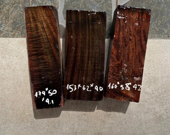 Set of 3 Rare Black Curly Siam Rosewood blanks, wood blank, knife handle blank, pen blank