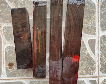 Set of 4 Black Curly Siamese rosewood blanks, Nice Color, wood blank, knife handle blank, pen blank
