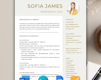 Modern Resume Template, Professional CV Design (Digital Download)