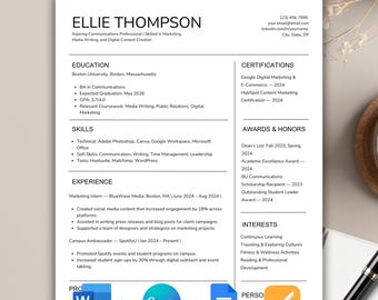 College Resume Template Word, Student Resume Editable Google Docs Resume, ATS Friendly College Application Resume, Canva Templete Resume