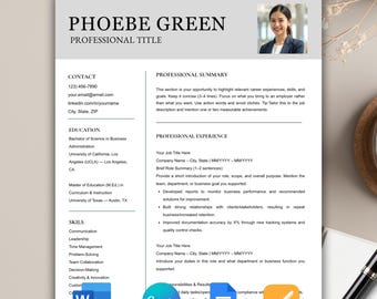 Modern Resume Template, Google Docs, Word, Canva (Digital Download)