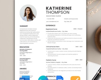 Nursing Resume Template Google Docs, Nurse Resume Template ATS Friendly, Registered Nurse Resume Template, Modern RN, CNA Resume