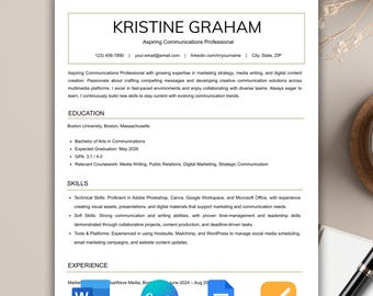 CV-sjabloon voor studenten Word, cv voor student sollicitaties Google Docs, ATS-vriendelijke universiteitsapplicatie bewerkbaar cv Canva