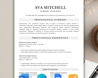 ATS Teacher Resume Google Docs, Teacher Resume Template Word, Cover Letter For Teacher, Canva Resume for Teachers