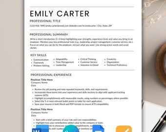 ATS Resume Template, Professional Executive CV, Google Docs, Word & Canva