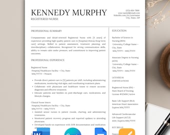 ATS Nurse Resume Template, Cover Letter, RN, Nursing CV (Digital Download)