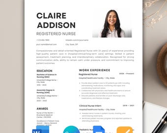 ATS Nurse Resume Template, Cover Letter, RN, Nursing CV (Digital Download)