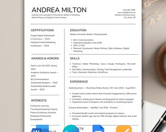 Sjabloon CV voor studenten Word, bewerkbare CV voor Google Documenten voor student, ATS-vriendelijke CV sollicitatiebrief, Canva CV