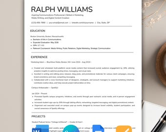 College Student Resume Template Word, Student Resume Google Docs Resume, ATS Friendly College Application Editable Resume Canva