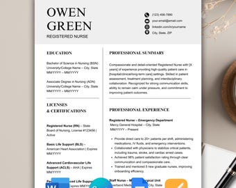 Nurse Resume Template, RN, CNA, Travel Nurse (Google Docs, Word, Canva)