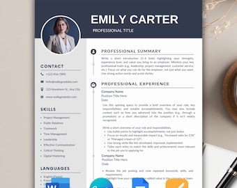 Modelo de currículo moderno azul, compatível com ATS (Google Docs, Word, Canva)