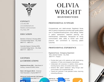 Registered Nurse Resume Template, Modern RN, CNA, New Grad (Digital Download)