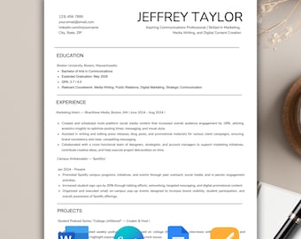 College cv Google Docs, student cv bewerkbaar woord, college sollicitatie cv, canva sjabloon middelbare school cv