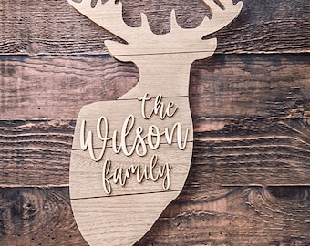 Deer Head Family Sign | Hunting Decor | Rustic Wedding Gift