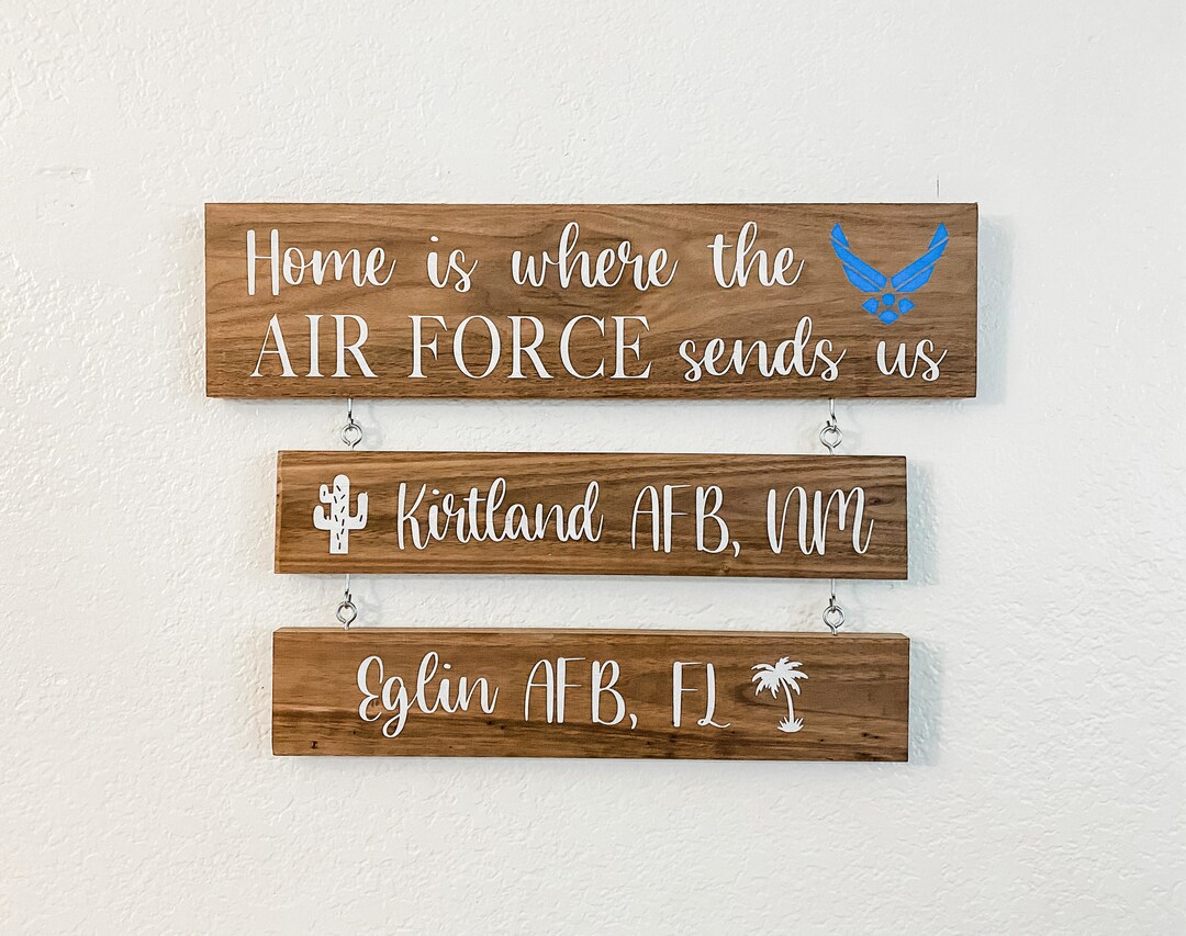Home is Where the Military Sends Us Custom Walnut Moving Sign / Air Force / Army / Coast Guard
