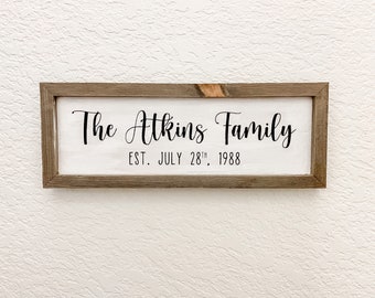 Family Sign with Established Date Custom Framed Family Sign