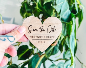 Save the Date Heart Shaped Wedding Magnets | Wooden Save the Date Personalized Set | Wedding Invitation | Custom Laser Engraved Oak Magnets