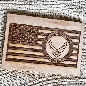 Military Engraved Wooden American Flag | Marines, Army, Navy, Air Force, Space Force, Coast Guard, National Guard Personalized Wood Plaque