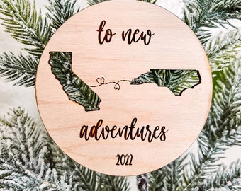 To New Adventures Cross Country Moving Ornament | Laser Cut Personalized 2 States or  Countries | Custom Home Decor | Christmas Moving Gift