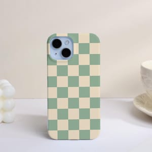 Étui de téléphone avec treillis vert et beige, housse de téléphone pour iPhone 15 14 13 12 11 Pro Max Mini, étui de téléphone pour filles, cadeaux uniques