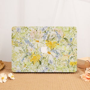 Funda amarilla con estampado floral para MacBook, elegante funda para portátil, funda minimalista para MacBook, funda para MacBook Neo Air Pro, funda para MacBook Pro de 16, 14, 13 y Air de 15 y 13 pulgadas.
