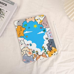 Cute Cats Around Sky iPad Case, iPad Air 11&quot; 13&quot; 2025 2024 iPad Pro 13&quot; iPad Air 6 5 Pro 12.9&#39;&#39; 10.9&quot; 10.2&quot; 9.7&quot; iPad 10 mini 7 6 Case