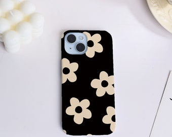 新しいコレクション Black & for Cover Phone Case, Phone Retro Floral White ジャケット・アウター