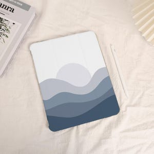 Coastal Horizon Pattern iPad Case with Pencil Holder for iPad Air 5/6/7 10.9&quot; 11&quot; 13&quot; 2025 iPad Pro 12.9&quot; iPad 8/9/10/11 Gen iPad Mini 6/7