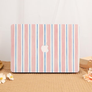 Soft Pink Blue Stripes MacBook Case, Aesthetic Hard Shell Custom Laptop Cover for MacBook Neo, Air 15/13/11 & Pro 16/15/14/13