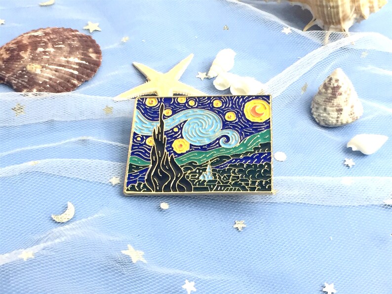 Van Gogh Starry Night Painting Enamel Lapel Pin Starry Night Etsy