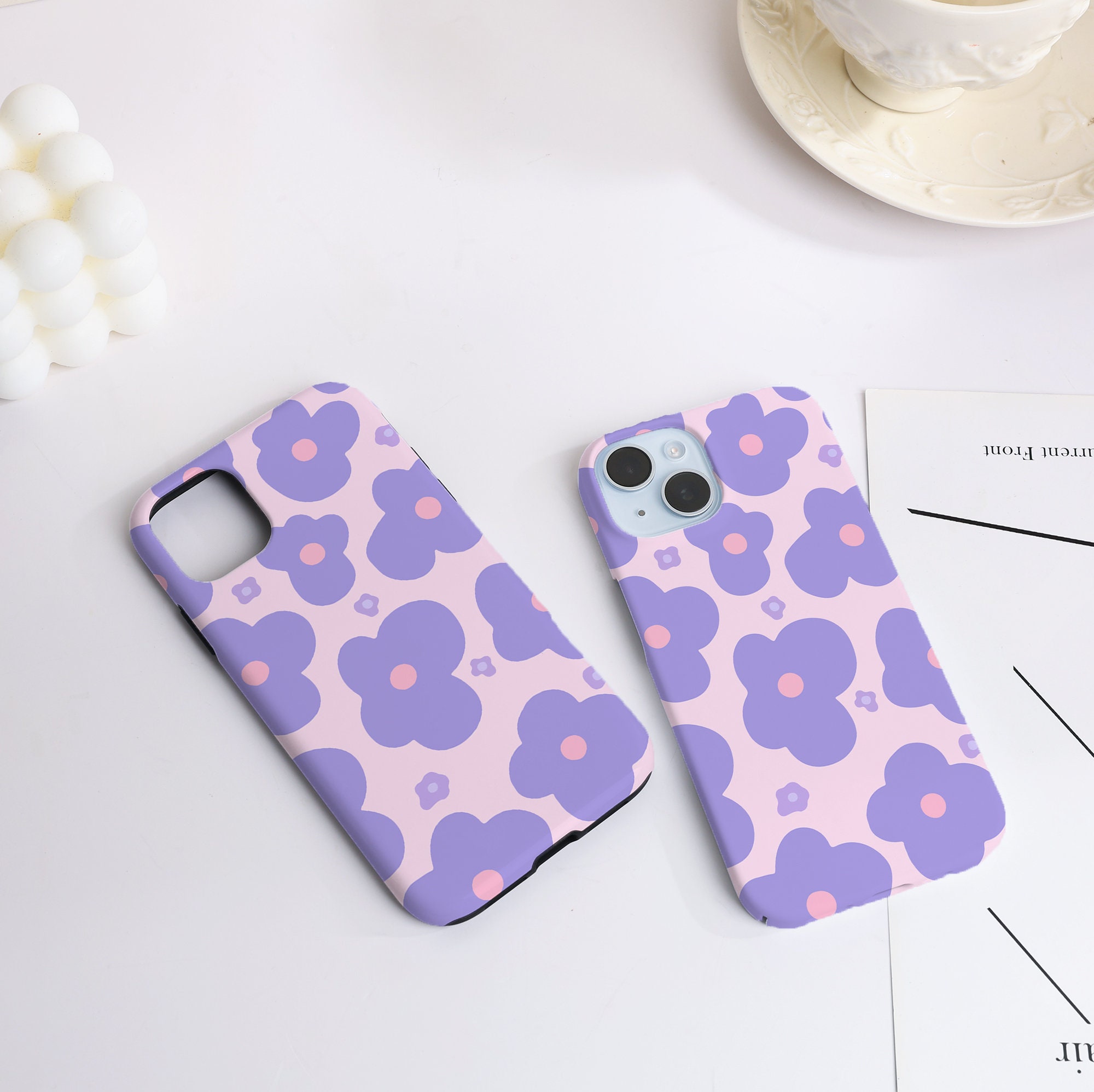 Society6 ケース  Purple, Mauve & Indigo Decorative Retro Purple Flower Phone Case, Phone Cover for iPhone 16 15