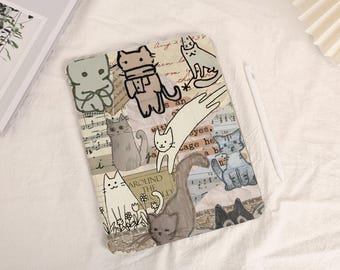 Cartoon Cat iPad Case For iPad 10.9&quot; 10.2&quot; 9.7&quot; 11 inch, iPad Air 6 3 4 iPad Pro iPad 2022 2021 2024 iPad mini 6 iPad 10th Case