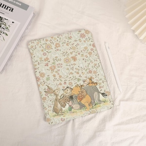 Nalle Puh iPad-skal, blommig bok eller flip-stil