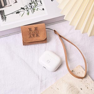 Custom Name/Initials Airpods 1, 2, 3, 4 Pro Case, Personalized Leather Airpods Case, Airpods Pro Case with Lanyard, Gift for Birthday
