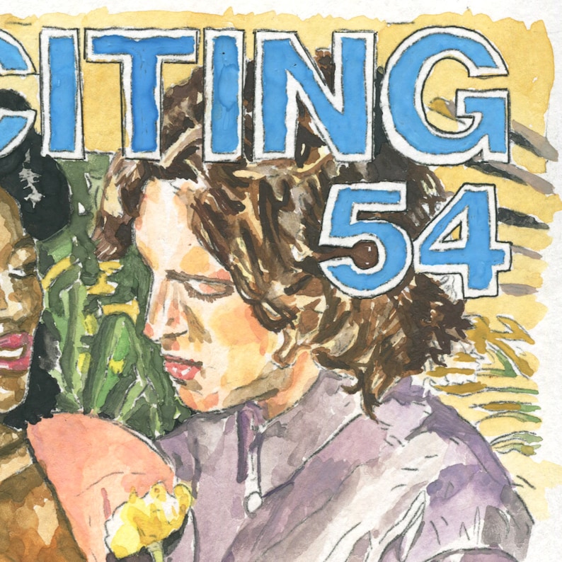 1970s Vintage Adult Magazine Watercolor Peach Babe With Nerdy Guy In 1970s-vintage-adult-magazine-watercolor-peach-babe-with-nerdy-guy-in