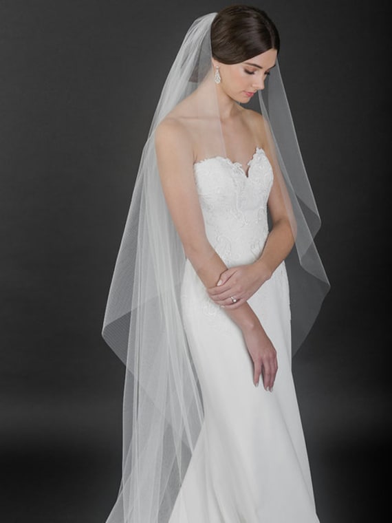 White Wedding Veil with Cascade Layers Cascade Veil with Satin Ribbon – One Layer Minimalist Bridal  main image 3