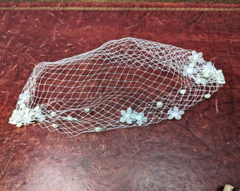 Véu de gaiola de pássaro, véu de pérola de noiva, véu de pérola de casamento, véu de rede francesa