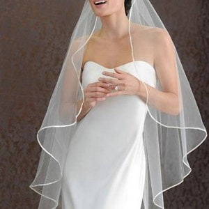 Waterfall MARINA Veil Cascade Veil, Single Tier Veil, Cathedral Veil, Satin Ribbon Edge Veil Ivory White Off White Champagne