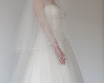 LILIANNA Double Tier with 2 MM Satin Ribbon Wedding Veil Two Tier  Ribbon Edge Veil