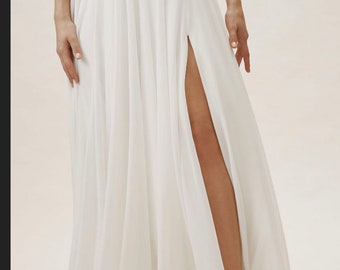 Chiffon Skirt Maxi Detachable Plus size Available Simple beach wedding separates bohemian bridal Front Slit/Vent right/left side