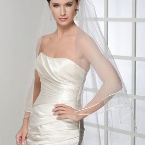 Waterfall Cascading Double Tier Veil with 2 mm Satin Ribbon  Bridal Veil Two Tier Wedding Veil  Ribbon Edge Angel cut